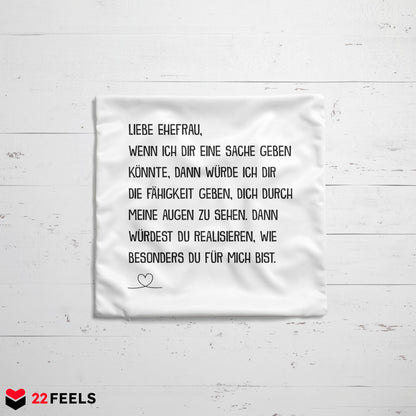 22Feels® Ehefrau Geschenk zum Hochzeitstag, Valentinstag etc. - Kissen mit Spruch (Weiss 40x40cm)-Kissen Weiss 40x40-22Feels