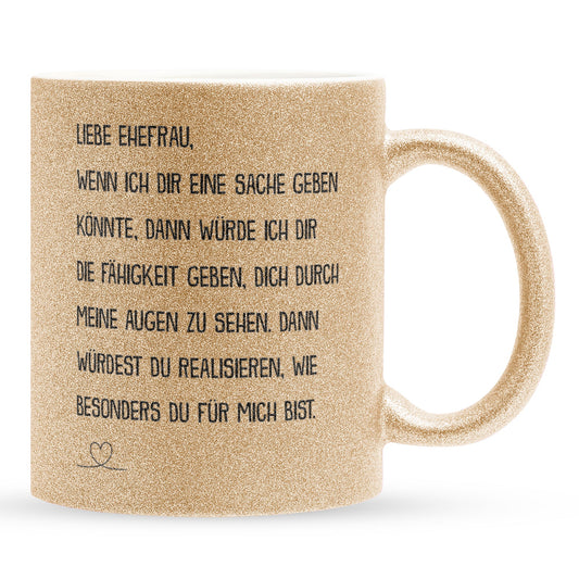 22Feels® Ehefrau Geschenk zum Hochzeitstag, Valentinstag etc. - Glitzertasse mit Spruch (Gold, 320ml)-Glitzertasse Gold 320ml-22Feels