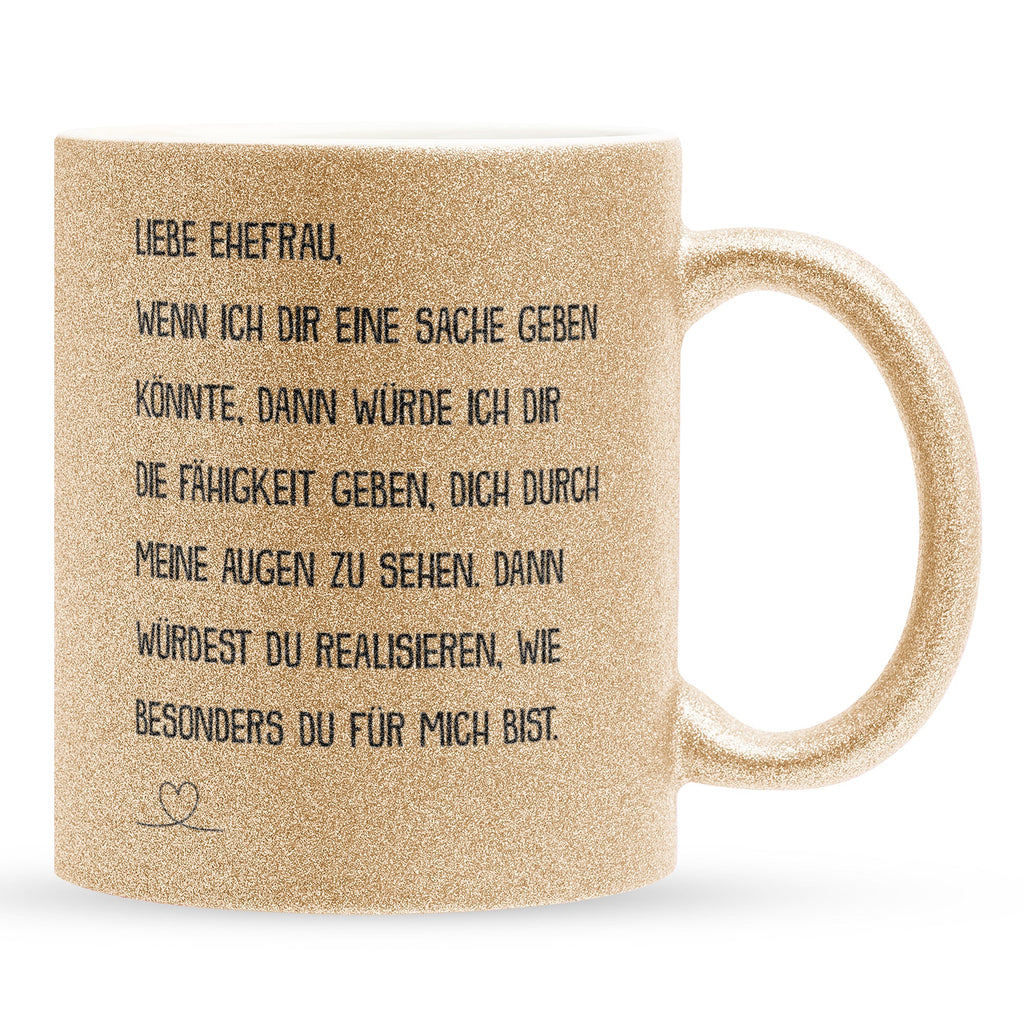 22Feels® Ehefrau Geschenk zum Hochzeitstag, Valentinstag etc. - Glitzertasse mit Spruch (Gold, 320ml)-Glitzertasse Gold 320ml-22Feels
