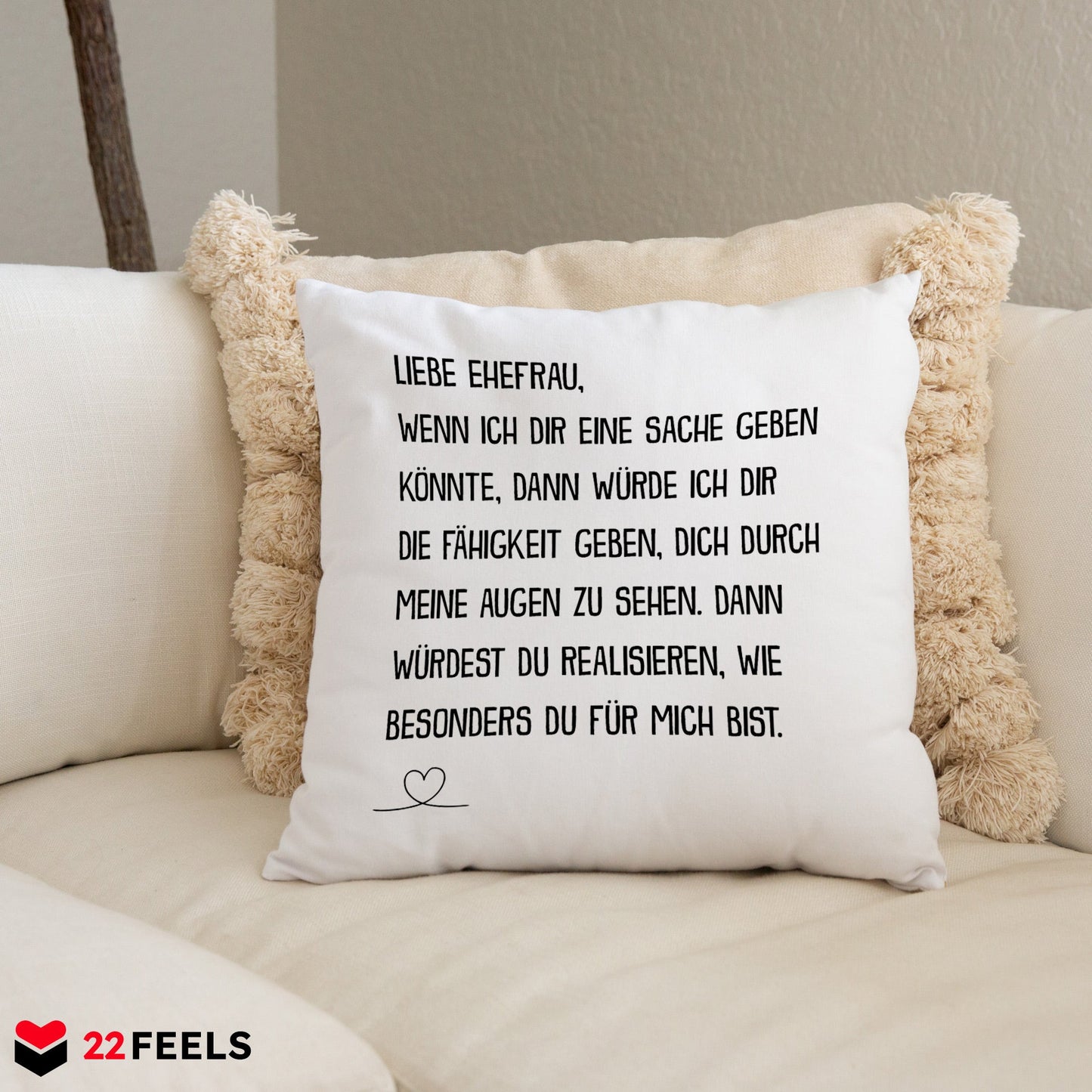 22Feels® Ehefrau Geschenk zum Hochzeitstag, Valentinstag etc. - Kissen mit Spruch (Weiss 40x40cm)-Kissen Weiss 40x40-22Feels