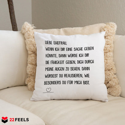 22Feels® Ehefrau Geschenk zum Hochzeitstag, Valentinstag etc. - Kissen mit Spruch (Weiss 40x40cm)-Kissen Weiss 40x40-22Feels