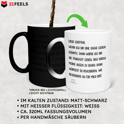 22Feels® Ehefrau Geschenk zum Hochzeitstag, Valentinstag etc. - Zaubertasse mit Spruch (Matt-Schwarz und Weiss, 320ml)-Farbwechsel Tasse Matt 320ml-22Feels