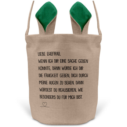 22Feels® Ehefrau Osterkorb mit Henkel Ostergeschenk Tragetasche Ostern Deko Osternest Körbchen Hasenohren (Beige/Grün)-Ostern Tragetasche-22Feels