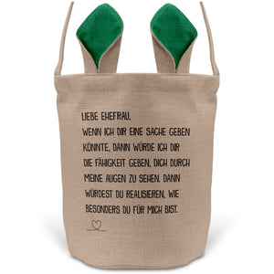22Feels® Ehefrau Osterkorb mit Henkel Ostergeschenk Tragetasche Ostern Deko Osternest Körbchen Hasenohren (Beige/Grün)-Ostern Tragetasche-22Feels