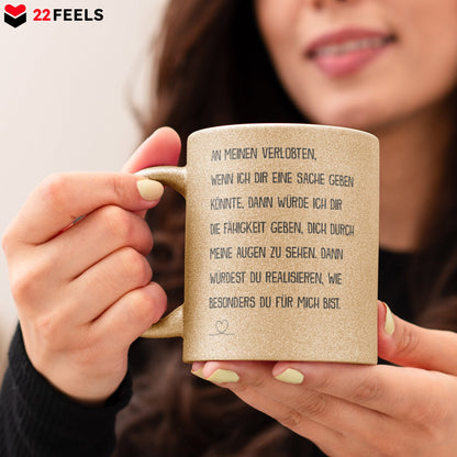 22Feels® Verlobter Geschenk - Glitzertasse mit Spruch (Gold, 320ml)-Glitzertasse Gold 320ml-22Feels