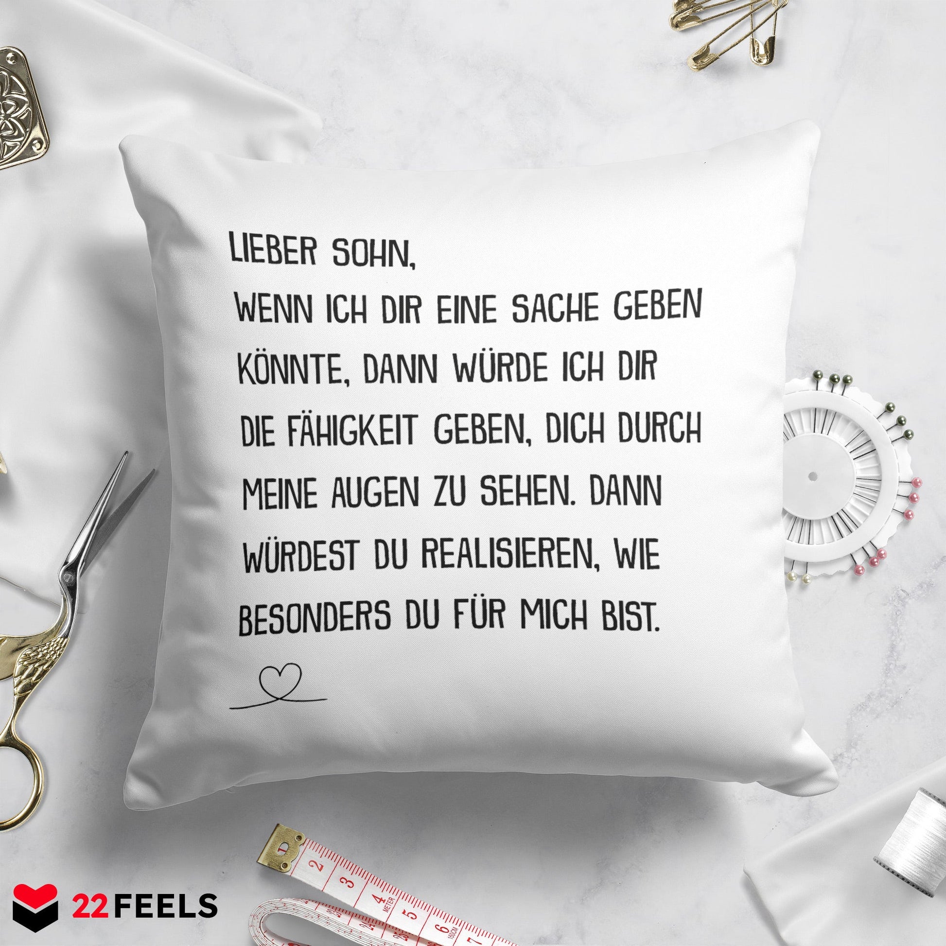 22Feels® Sohn Geschenk - Kissen mit Spruch (Weiss 40x40cm)-Kissen Weiss 40x40-22Feels