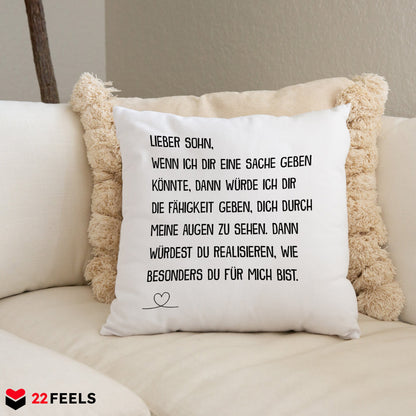 22Feels® Sohn Geschenk - Kissen mit Spruch (Weiss 40x40cm)-Kissen Weiss 40x40-22Feels
