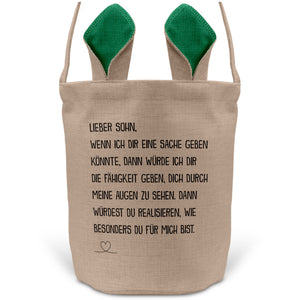 22Feels® Sohn Kinder Osterkorb mit Henkel Ostergeschenk Tragetasche Ostern Deko Osternest Körbchen Hasenohren (Beige/Grün)-Ostern Tragetasche-22Feels