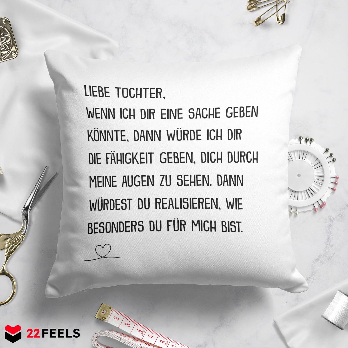 22Feels® Tochter Geschenk - Kissen mit Spruch (Weiss 40x40cm)-Kissen Weiss 40x40-22Feels