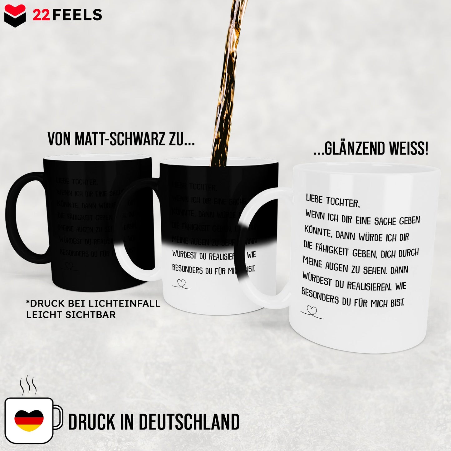 22Feels® Tochter Geschenk - Zaubertasse mit Spruch (Matt-Schwarz und Weiss, 320ml)-Farbwechsel Tasse Matt 320ml-22Feels