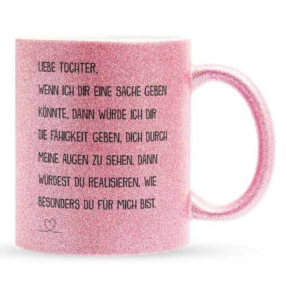 22Feels® Tochter Geschenk - Glitzertasse mit Spruch (Pink, 320ml)-Glitzertasse Pink 320ml-22Feels