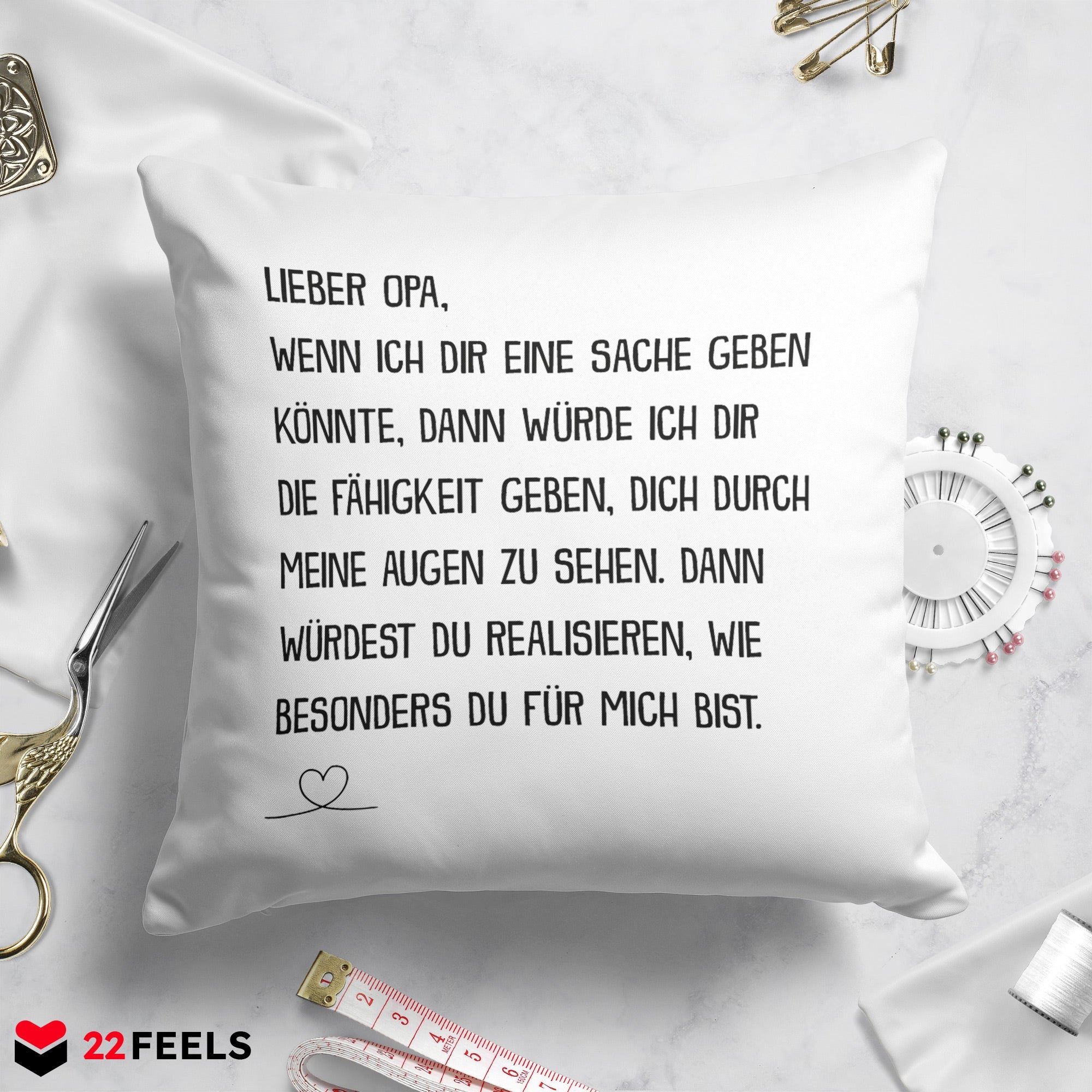 22Feels® Opa Geschenk - Kissen mit Spruch (Weiss 40x40cm)-Kissen Weiss 40x40-22Feels
