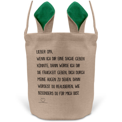 22Feels® Opa Grossvater Osterkorb mit Henkel Ostergeschenk Tragetasche Ostern Deko Osternest Körbchen Hasenohren (Beige/Grün)-Ostern Tragetasche-22Feels