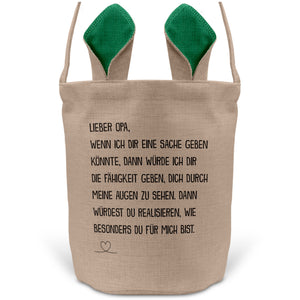 22Feels® Opa Grossvater Osterkorb mit Henkel Ostergeschenk Tragetasche Ostern Deko Osternest Körbchen Hasenohren (Beige/Grün)-Ostern Tragetasche-22Feels