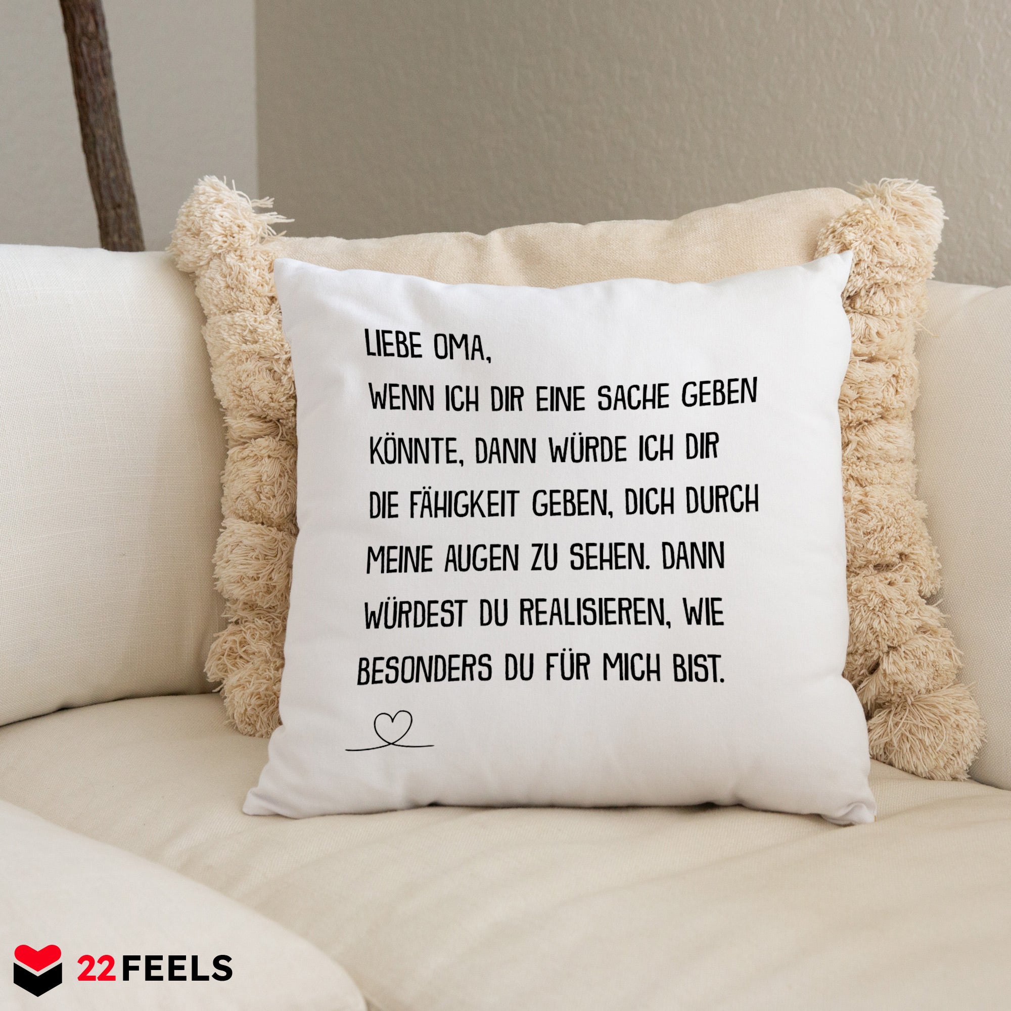 22Feels® Oma Geschenk - Kissen mit Spruch (Weiss 40x40cm)-Kissen Weiss 40x40-22Feels
