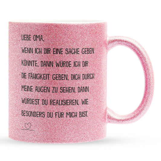 22Feels® Oma Geschenk - Glitzertasse mit Spruch (Pink, 320ml)-Glitzertasse Pink 320ml-22Feels