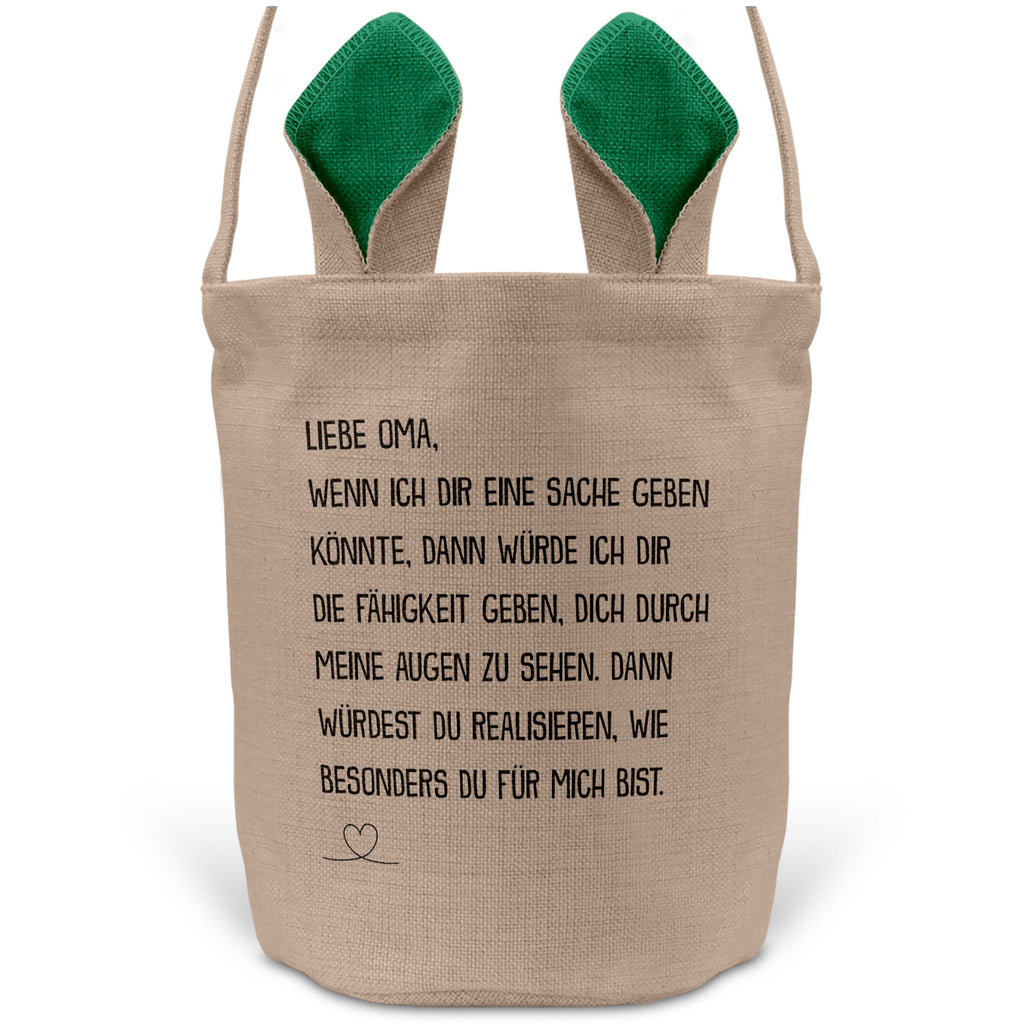 22Feels® Oma Grossmutter Osterkorb mit Henkel Ostergeschenk Tragetasche Ostern Deko Osternest Körbchen Hasenohren (Beige/Grün)-Ostern Tragetasche-22Feels