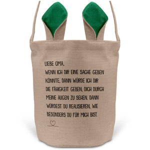 22Feels® Oma Grossmutter Osterkorb mit Henkel Ostergeschenk Tragetasche Ostern Deko Osternest Körbchen Hasenohren (Beige/Grün)-Ostern Tragetasche-22Feels