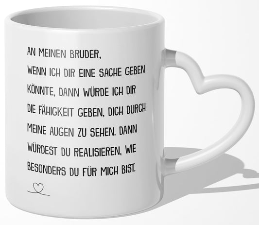 22Feels® Bruder Geschenk - Tasse mit Spruch (Herzhenkel, Weiss, 320ml)-Tasse Weiss Herzhenkel 320ml-22Feels