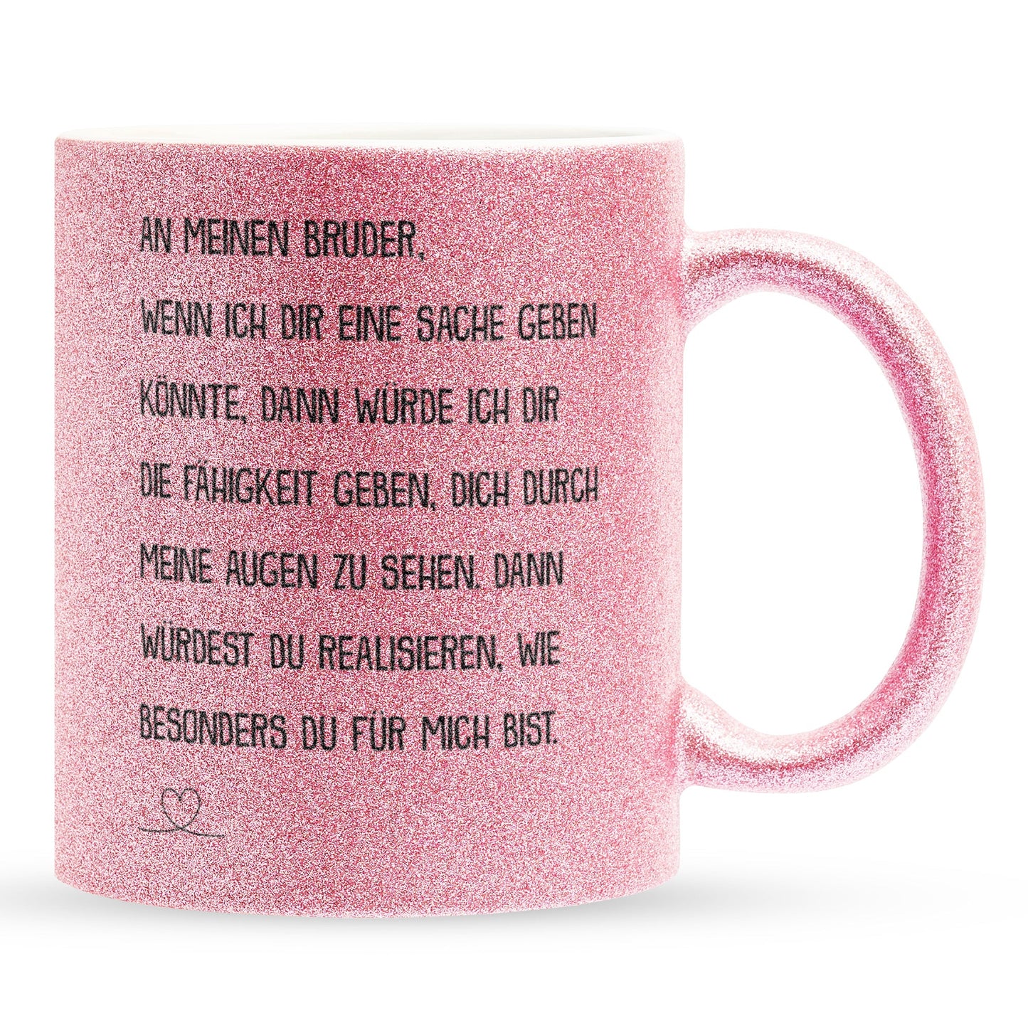 22Feels® Bruder Geschenk - Glitzertasse mit Spruch (Pink, 320ml)-Glitzertasse Pink 320ml-22Feels