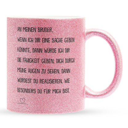 22Feels® Bruder Geschenk - Glitzertasse mit Spruch (Pink, 320ml)-Glitzertasse Pink 320ml-22Feels