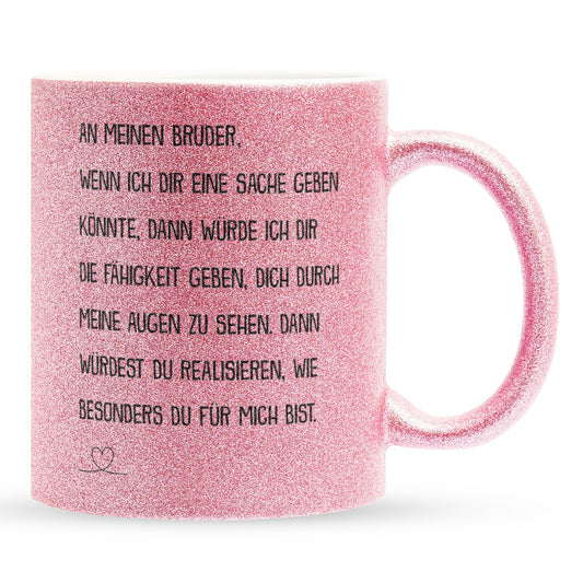 22Feels® Bruder Geschenk - Glitzertasse mit Spruch (Pink, 320ml)-Glitzertasse Pink 320ml-22Feels
