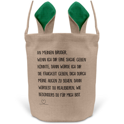 22Feels® Bruder Geschwister Osterkorb mit Henkel Ostergeschenk Tragetasche Ostern Deko Osternest Körbchen Hasenohren (Beige/Grün)-Ostern Tragetasche-22Feels