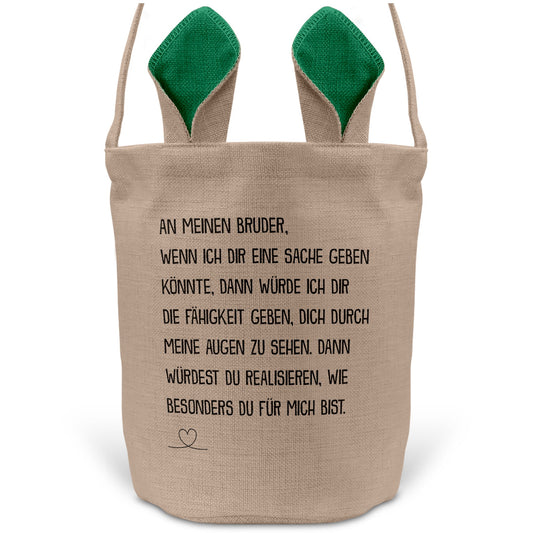 22Feels® Bruder Geschwister Osterkorb mit Henkel Ostergeschenk Tragetasche Ostern Deko Osternest Körbchen Hasenohren (Beige/Grün)-Ostern Tragetasche-22Feels