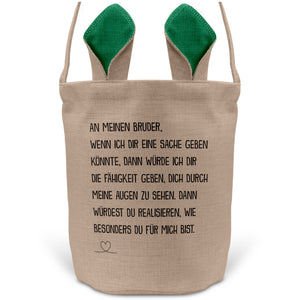 22Feels® Bruder Geschwister Osterkorb mit Henkel Ostergeschenk Tragetasche Ostern Deko Osternest Körbchen Hasenohren (Beige/Grün)-Ostern Tragetasche-22Feels