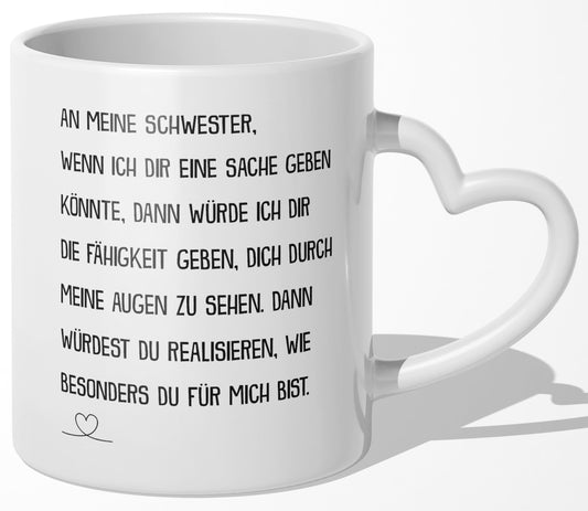 22Feels® Schwester Geschenk - Tasse mit Spruch (Herzhenkel, Weiss, 320ml)-Tasse Weiss Herzhenkel 320ml-22Feels