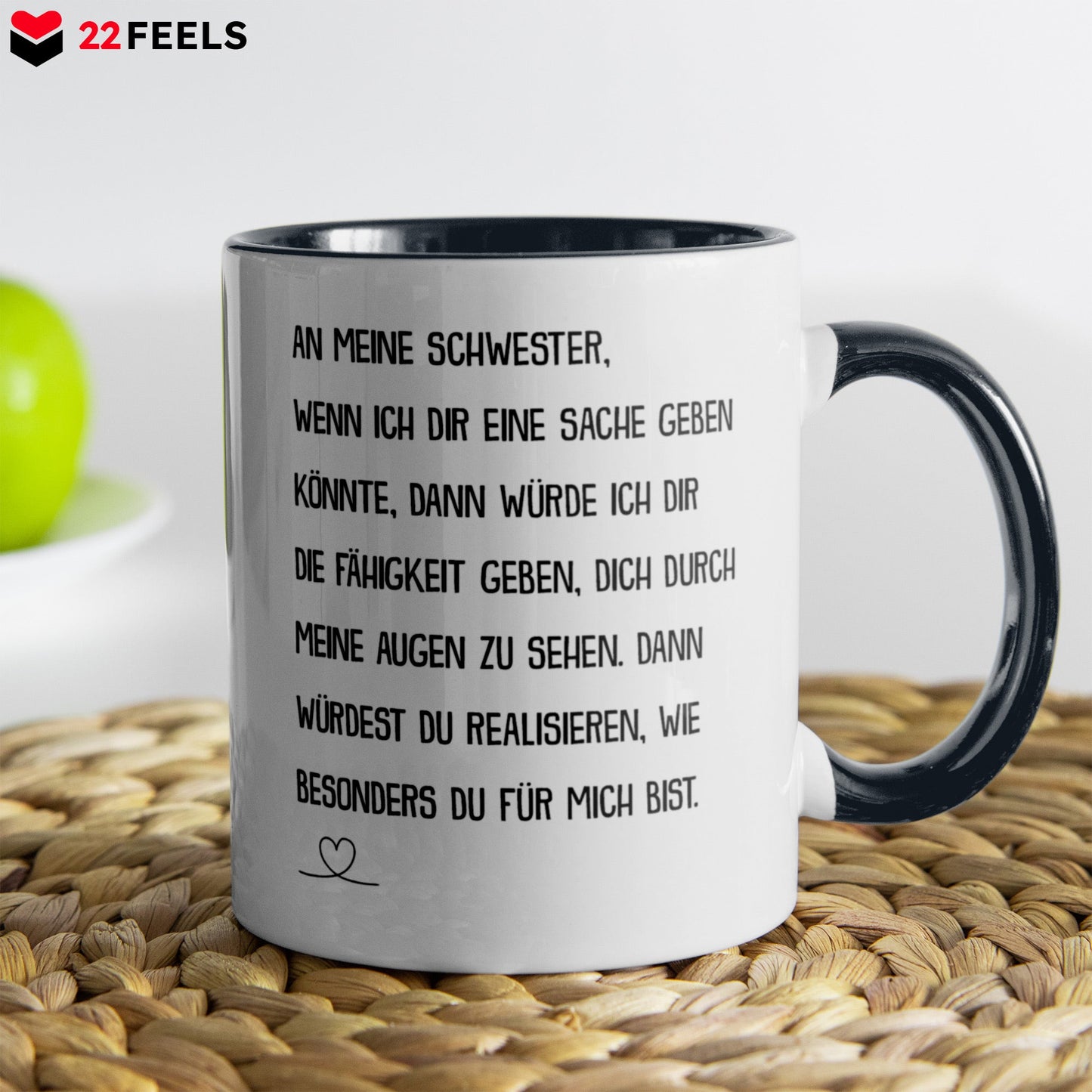 22Feels® Schwester Geschenk - Tasse mit Spruch (Weiss-Schwarz, 320ml)-TwoTone Tasse Weiss-Schwarz 320ml-22Feels
