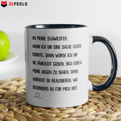 22Feels® Schwester Geschenk - Tasse mit Spruch (Weiss-Schwarz, 320ml)-TwoTone Tasse Weiss-Schwarz 320ml-22Feels