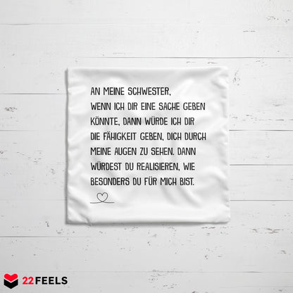 22Feels® Schwester Geschenk - Kissen mit Spruch (Weiss 40x40cm)-Kissen Weiss 40x40-22Feels