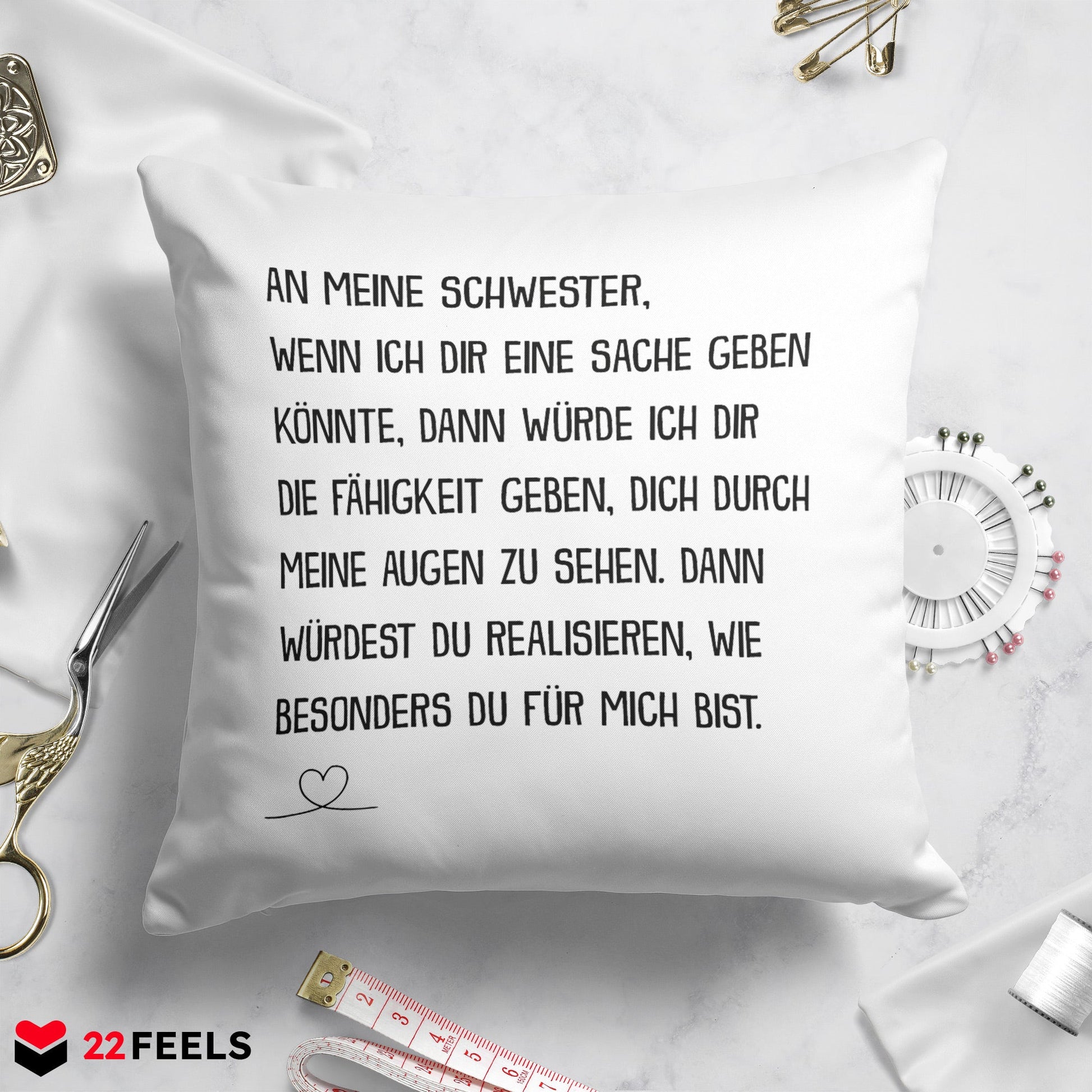 22Feels® Schwester Geschenk - Kissen mit Spruch (Weiss 40x40cm)-Kissen Weiss 40x40-22Feels
