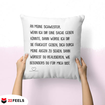 22Feels® Schwester Geschenk - Kissen mit Spruch (Weiss 40x40cm)-Kissen Weiss 40x40-22Feels