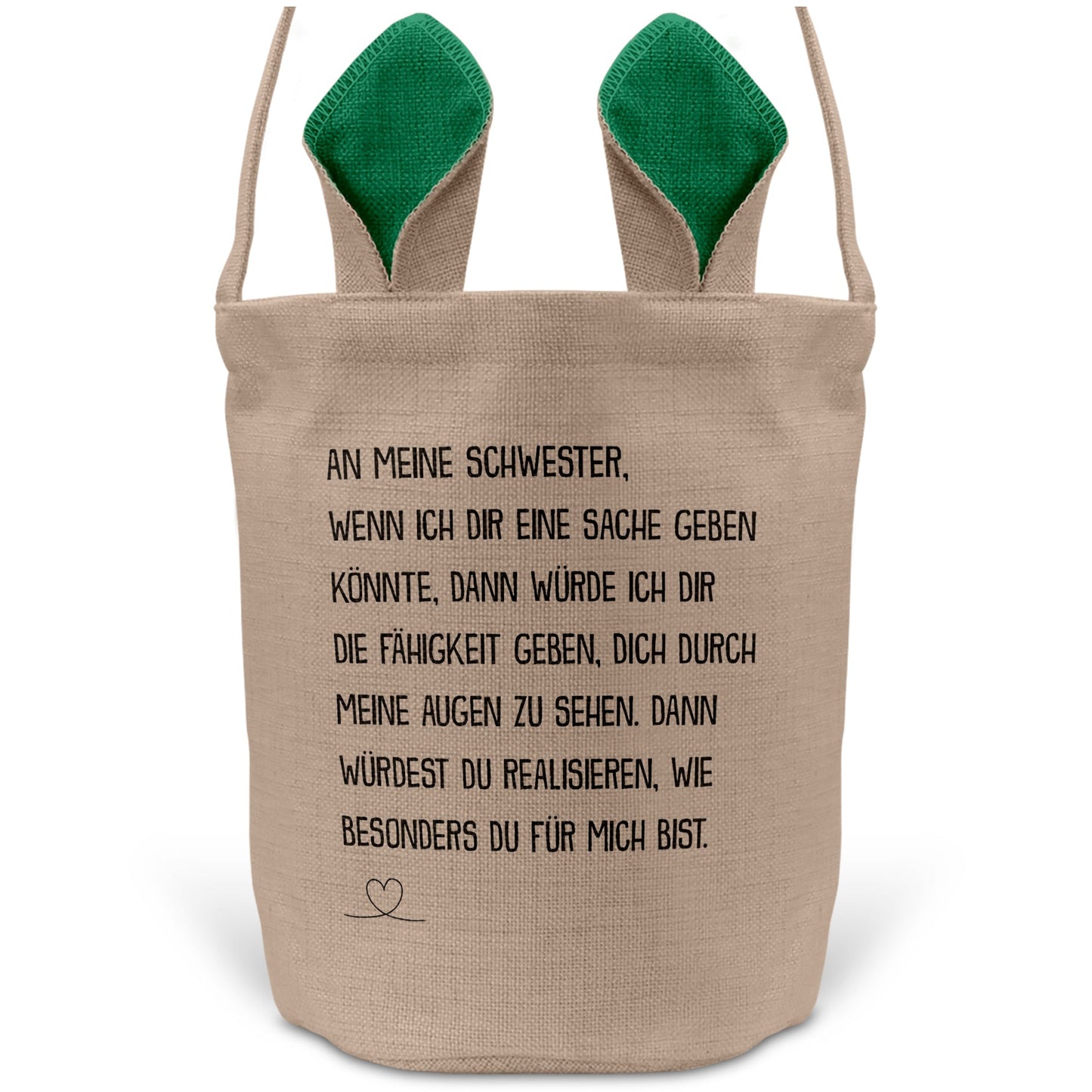 22Feels® Schwester Geschwister Osterkorb mit Henkel Ostergeschenk Tragetasche Ostern Deko Osternest Körbchen Hasenohren (Beige/Grün)-Ostern Tragetasche-22Feels