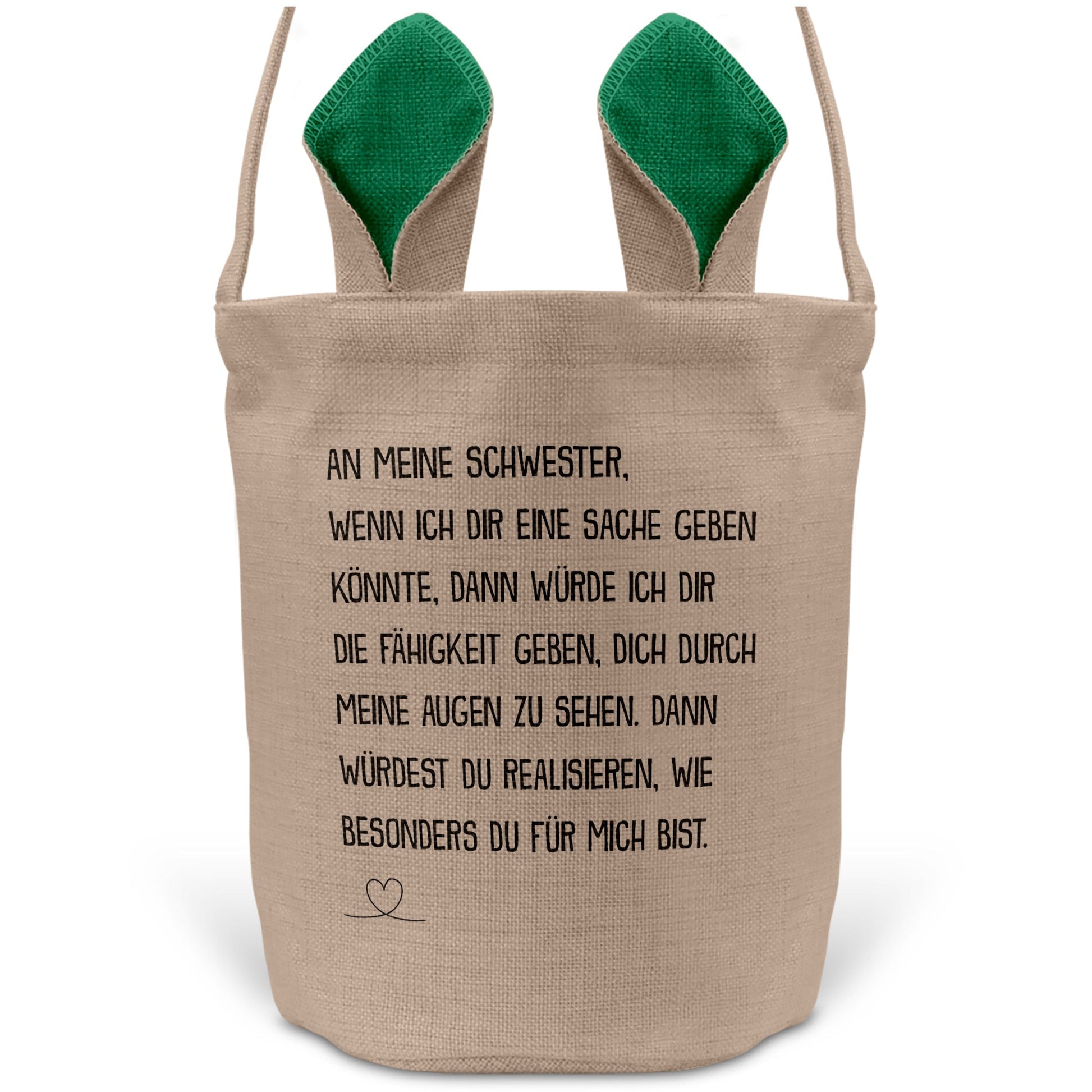 22Feels® Schwester Geschwister Osterkorb mit Henkel Ostergeschenk Tragetasche Ostern Deko Osternest Körbchen Hasenohren (Beige/Grün)-Ostern Tragetasche-22Feels