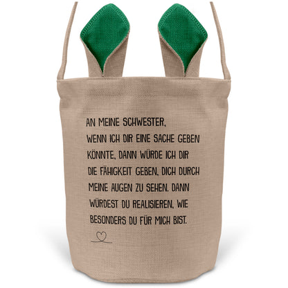 22Feels® Schwester Geschwister Osterkorb mit Henkel Ostergeschenk Tragetasche Ostern Deko Osternest Körbchen Hasenohren (Beige/Grün)-Ostern Tragetasche-22Feels