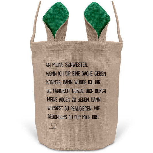 22Feels® Schwester Geschwister Osterkorb mit Henkel Ostergeschenk Tragetasche Ostern Deko Osternest Körbchen Hasenohren (Beige/Grün)-Ostern Tragetasche-22Feels
