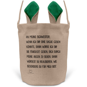 22Feels® Schwester Geschwister Osterkorb mit Henkel Ostergeschenk Tragetasche Ostern Deko Osternest Körbchen Hasenohren (Beige/Grün)-Ostern Tragetasche-22Feels