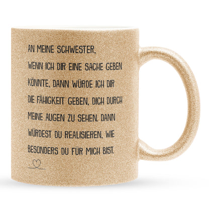 22Feels® Schwester Geschenk - Glitzertasse mit Spruch (Gold, 320ml)-Glitzertasse Gold 320ml-22Feels