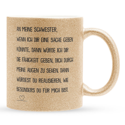 22Feels® Schwester Geschenk - Glitzertasse mit Spruch (Gold, 320ml)-Glitzertasse Gold 320ml-22Feels