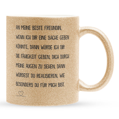 22Feels® Beste Freundin Geschenk - Glitzertasse mit Spruch: Wenn ich dir eine Sache geben könnte (Gold, 320ml)-Glitzertasse Gold 320ml-22Feels