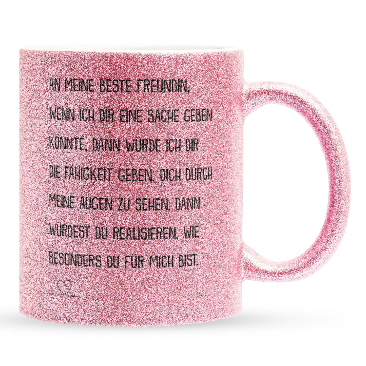 22Feels® Beste Freundin Geschenk - Glitzertasse mit Spruch: Wenn ich dir eine Sache geben könnte (Pink, 320ml)-Glitzertasse Pink 320ml-22Feels