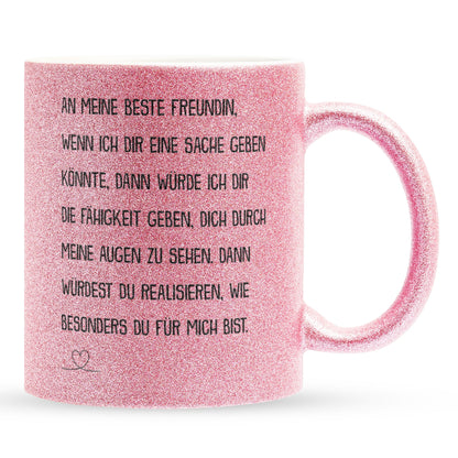 22Feels® Beste Freundin Geschenk - Glitzertasse mit Spruch: Wenn ich dir eine Sache geben könnte (Pink, 320ml)-Glitzertasse Pink 320ml-22Feels
