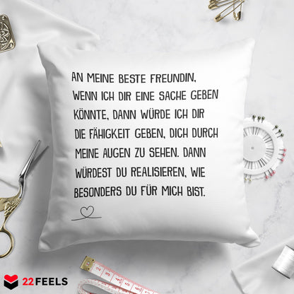 22Feels® Beste Freundin Geschenk - Kissen mit Spruch: Wenn ich dir eine Sache geben könnte (Weiss 40x40cm)-Kissen Weiss 40x40-22Feels