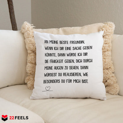 22Feels® Beste Freundin Geschenk - Kissen mit Spruch: Wenn ich dir eine Sache geben könnte (Weiss 40x40cm)-Kissen Weiss 40x40-22Feels