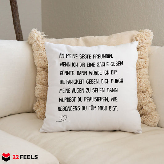22Feels® Beste Freundin Geschenk - Kissen mit Spruch: Wenn ich dir eine Sache geben könnte (Weiss 40x40cm)-Kissen Weiss 40x40-22Feels