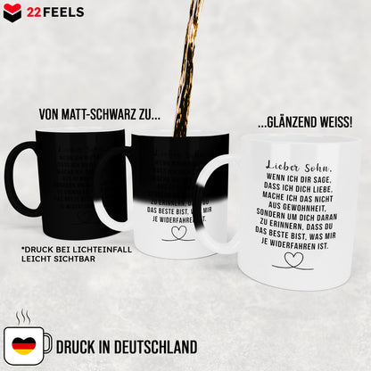 22Feels® Sohn Geschenk - Zaubertasse mit Spruch (Matt-Schwarz und Weiss, 320ml)-Farbwechsel Tasse Matt 320ml-22Feels