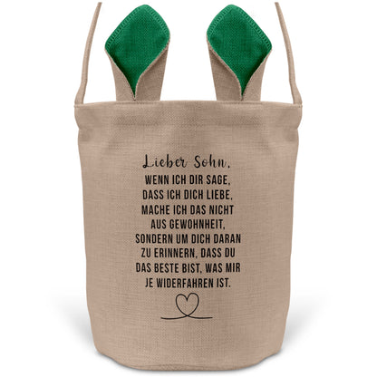 22Feels® Sohn Kinder Osterkorb mit Henkel Ostergeschenk Tragetasche Ostern Deko Osternest Körbchen Hasenohren (Beige/Grün)-Ostern Tragetasche-22Feels